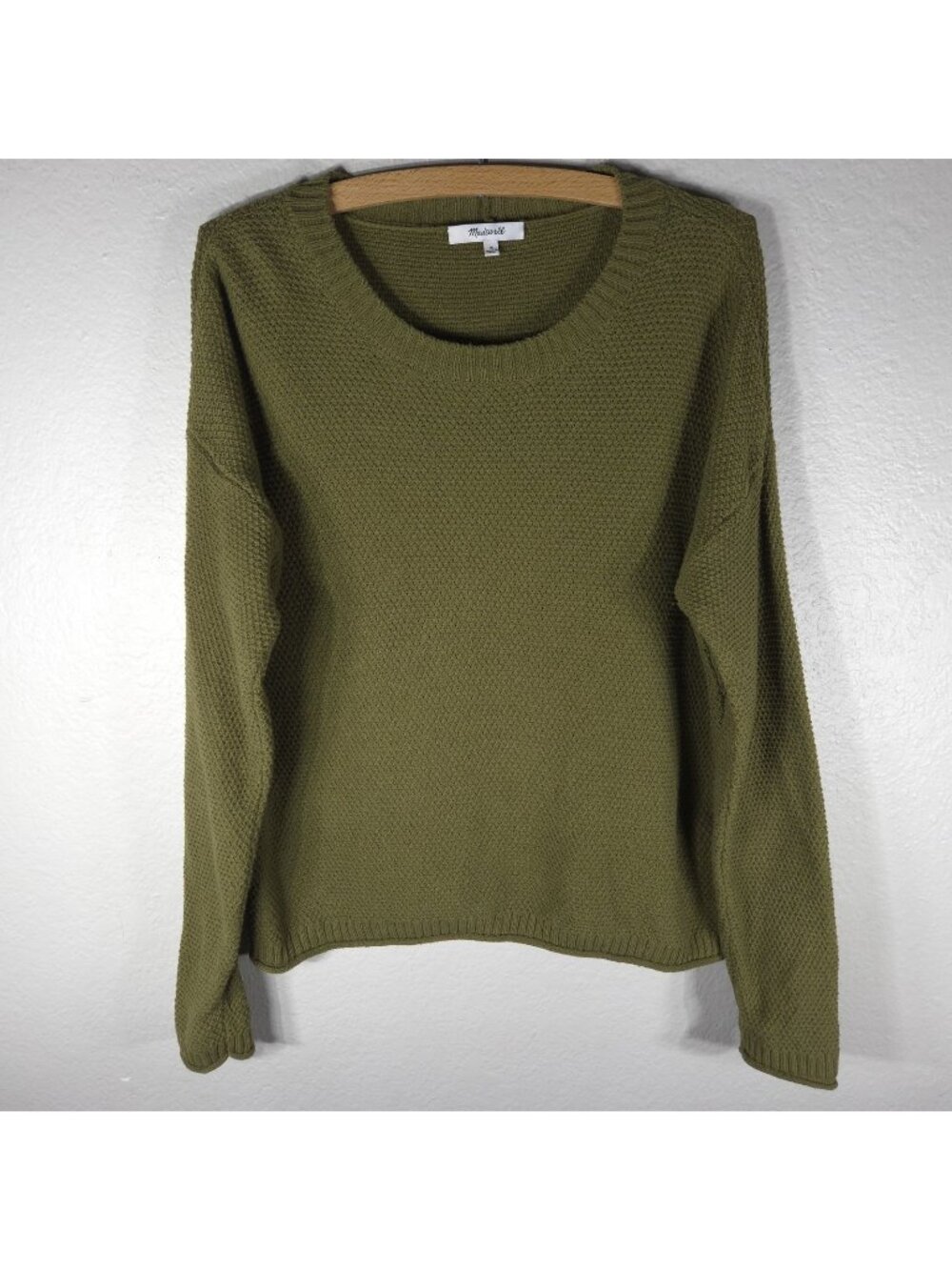 Madewell Waffle Knit Crew Neck Long Sleeve Sweater Olive Green Womens Size M